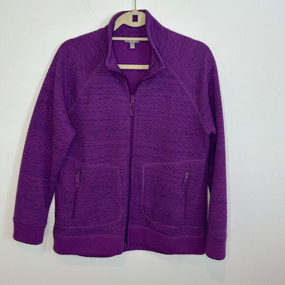 T by Talbots Purple/Navy Marled Quilted Jacket w Zipper & Stand-Up Collar Medium - Picture 1 of 6